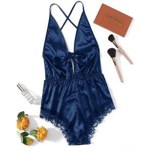 Anie's Satin Lingerie Bodysuit Blue